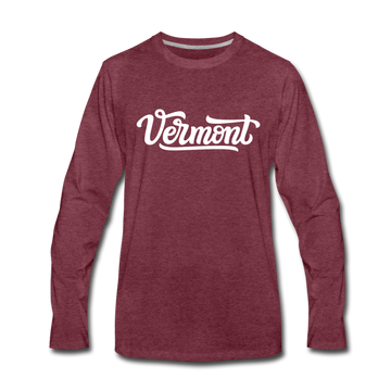 Vermont Long Sleeve T-Shirt - Hand Lettered Unisex Vermont Long Sleeve Shirt - heather burgundy