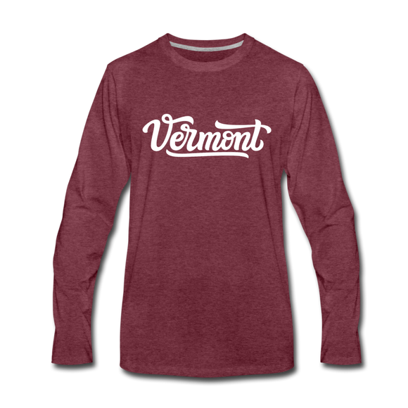 Vermont Long Sleeve T-Shirt - Hand Lettered Unisex Vermont Long Sleeve Shirt - heather burgundy
