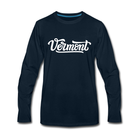 Vermont Long Sleeve T-Shirt - Hand Lettered Unisex Vermont Long Sleeve Shirt - deep navy