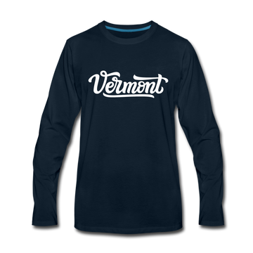 Vermont Long Sleeve T-Shirt - Hand Lettered Unisex Vermont Long Sleeve Shirt - deep navy