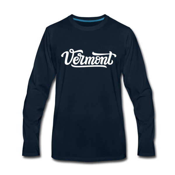 Vermont Long Sleeve T-Shirt - Hand Lettered Unisex Vermont Long Sleeve Shirt - deep navy