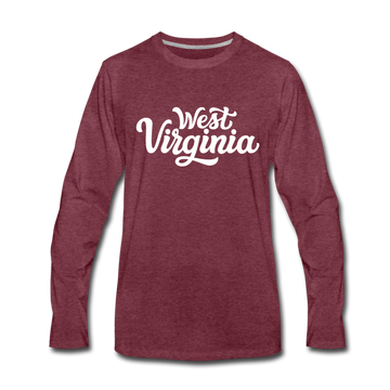 West Virginia Long Sleeve T-Shirt - Hand Lettered Unisex West Virginia Long Sleeve Shirt - heather burgundy