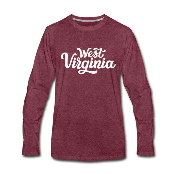 West Virginia Long Sleeve T-Shirt - Hand Lettered Unisex West Virginia Long Sleeve Shirt - heather burgundy