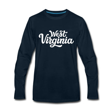 West Virginia Long Sleeve T-Shirt - Hand Lettered Unisex West Virginia Long Sleeve Shirt - deep navy