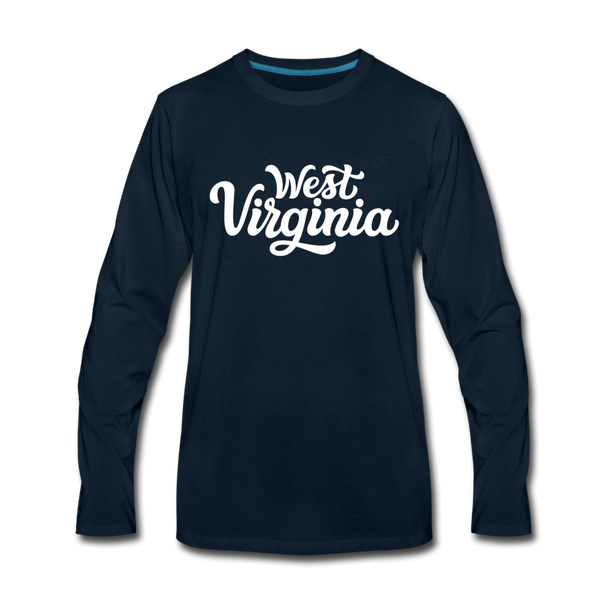 West Virginia Long Sleeve T-Shirt - Hand Lettered Unisex West Virginia Long Sleeve Shirt - deep navy