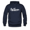 Indiana Hoodie - Hand Lettered Unisex Indiana Hooded Sweatshirt - navy