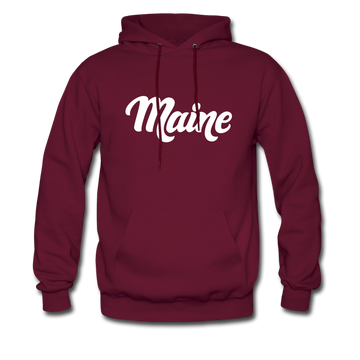 Maine Hoodie - Hand Lettered Unisex Maine Hooded Sweatshirt - burgundy