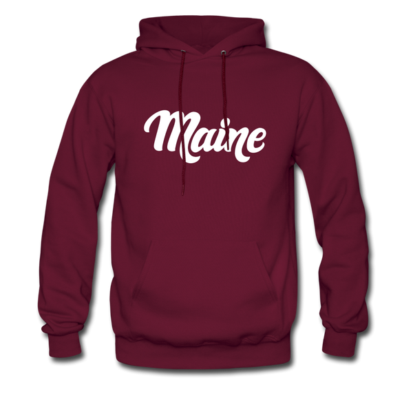 Maine Hoodie - Hand Lettered Unisex Maine Hooded Sweatshirt - burgundy