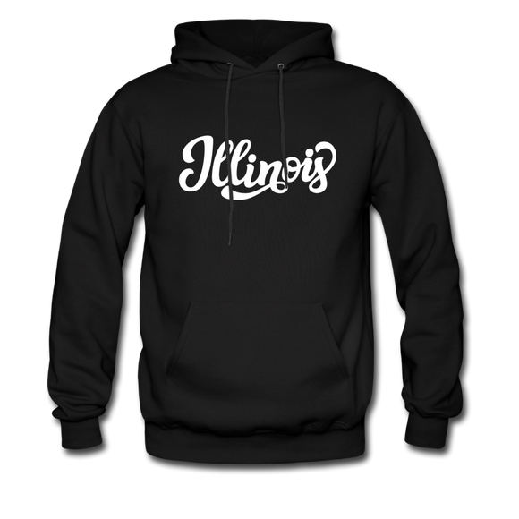 Illinois Hoodie - Hand Lettered Unisex Illinois Hooded Sweatshirt - black
