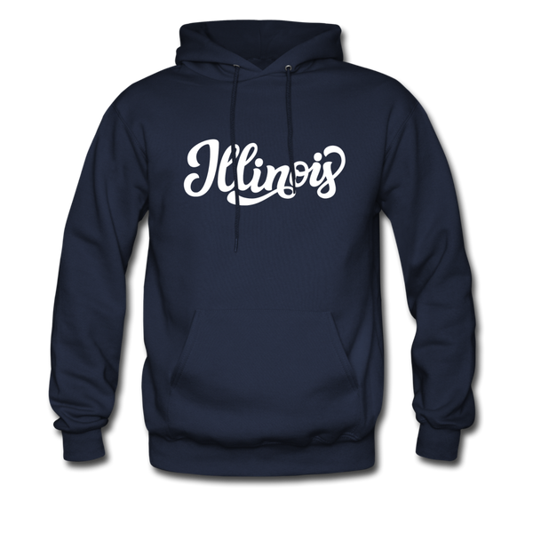 Illinois Hoodie - Hand Lettered Unisex Illinois Hooded Sweatshirt - navy