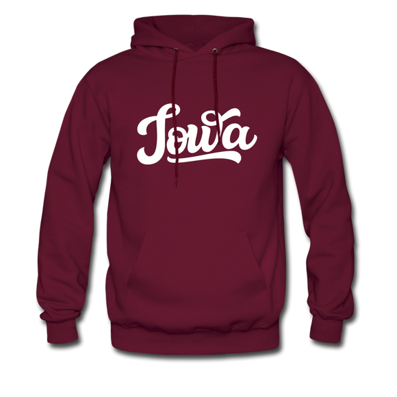 Iowa Hoodie - Hand Lettered Unisex Iowa Hooded Sweatshirt - burgundy