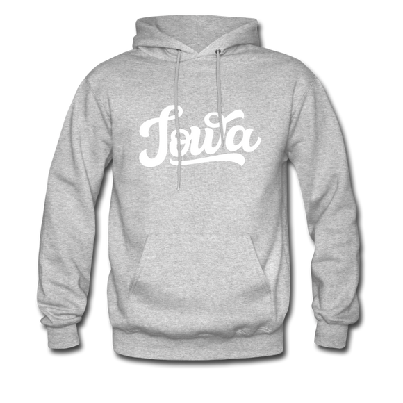 Iowa Hoodie - Hand Lettered Unisex Iowa Hooded Sweatshirt - heather gray