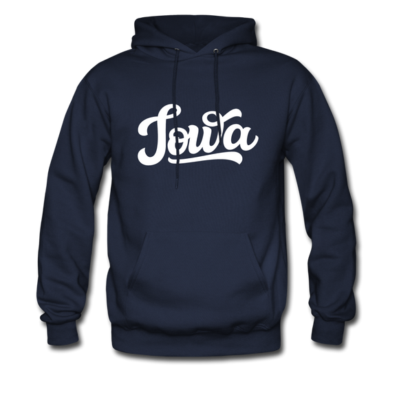 Iowa Hoodie - Hand Lettered Unisex Iowa Hooded Sweatshirt - navy