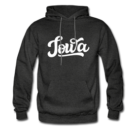 Iowa Hoodie - Hand Lettered Unisex Iowa Hooded Sweatshirt - charcoal gray