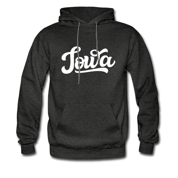 Iowa Hoodie - Hand Lettered Unisex Iowa Hooded Sweatshirt - charcoal gray