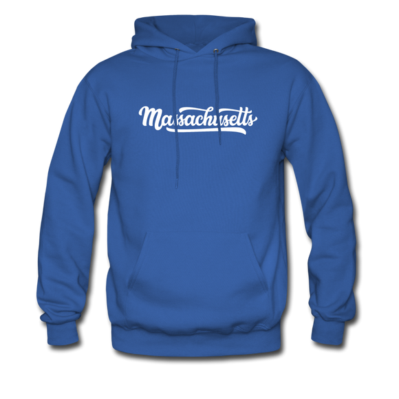 Massachusetts Hoodie - Hand Lettered Unisex Massachusetts Hooded Sweatshirt - royal blue