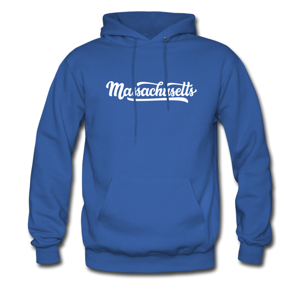 Massachusetts Hoodie - Hand Lettered Unisex Massachusetts Hooded Sweatshirt - royal blue