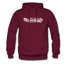 Massachusetts Hoodie - Hand Lettered Unisex Massachusetts Hooded Sweatshirt - burgundy