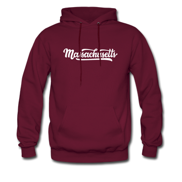 Massachusetts Hoodie - Hand Lettered Unisex Massachusetts Hooded Sweatshirt - burgundy