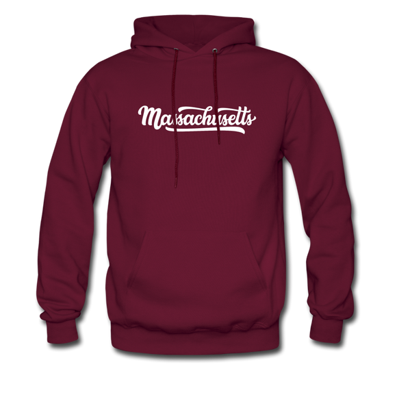 Massachusetts Hoodie - Hand Lettered Unisex Massachusetts Hooded Sweatshirt - burgundy