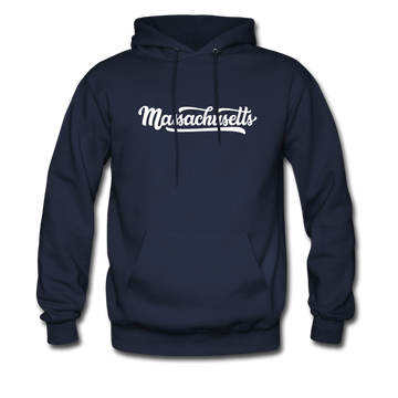 Massachusetts Hoodie - Hand Lettered Unisex Massachusetts Hooded Sweatshirt - navy