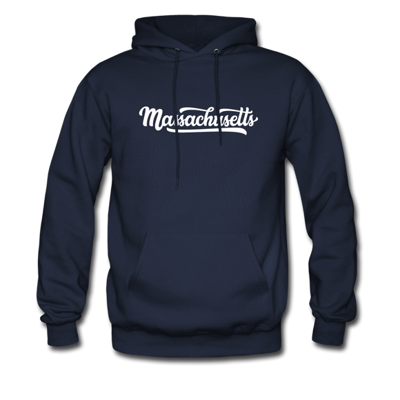 Massachusetts Hoodie - Hand Lettered Unisex Massachusetts Hooded Sweatshirt - navy