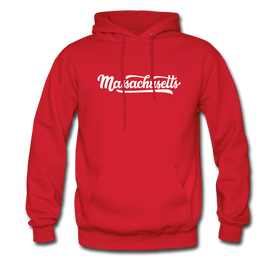 Massachusetts Hoodie - Hand Lettered Unisex Massachusetts Hooded Sweatshirt - red