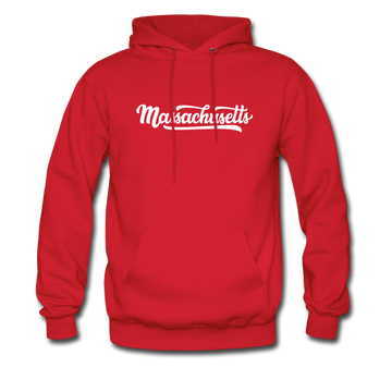 Massachusetts Hoodie - Hand Lettered Unisex Massachusetts Hooded Sweatshirt - red