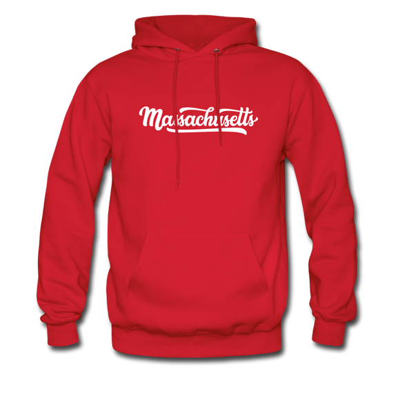 Massachusetts Hoodie - Hand Lettered Unisex Massachusetts Hooded Sweatshirt - red