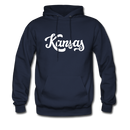 Kansas Hoodie - Hand Lettered Unisex Kansas Hooded Sweatshirt - navy