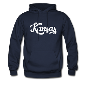 Kansas Hoodie - Hand Lettered Unisex Kansas Hooded Sweatshirt - navy
