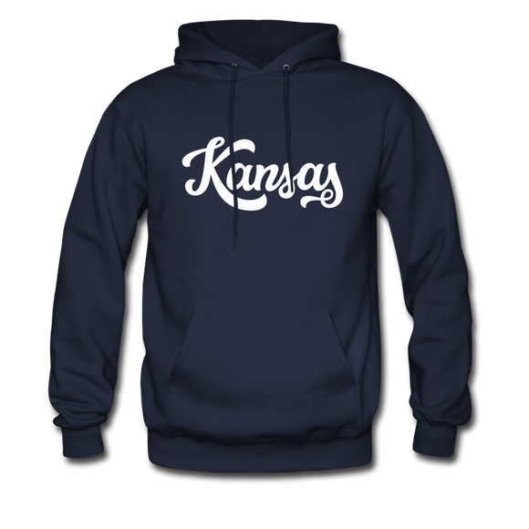 Kansas Hoodie - Hand Lettered Unisex Kansas Hooded Sweatshirt - navy