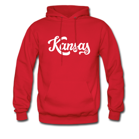 Kansas Hoodie - Hand Lettered Unisex Kansas Hooded Sweatshirt - red