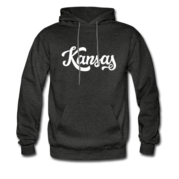 Kansas Hoodie - Hand Lettered Unisex Kansas Hooded Sweatshirt - charcoal gray