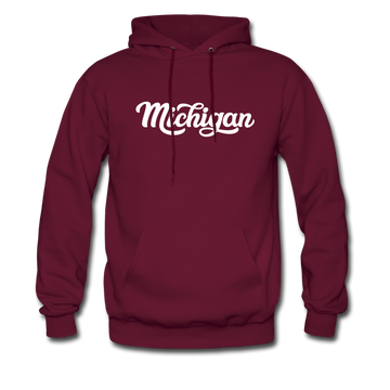 Michigan Hoodie - Hand Lettered Unisex Michigan Hooded Sweatshirt - burgundy