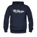 Michigan Hoodie - Hand Lettered Unisex Michigan Hooded Sweatshirt - navy