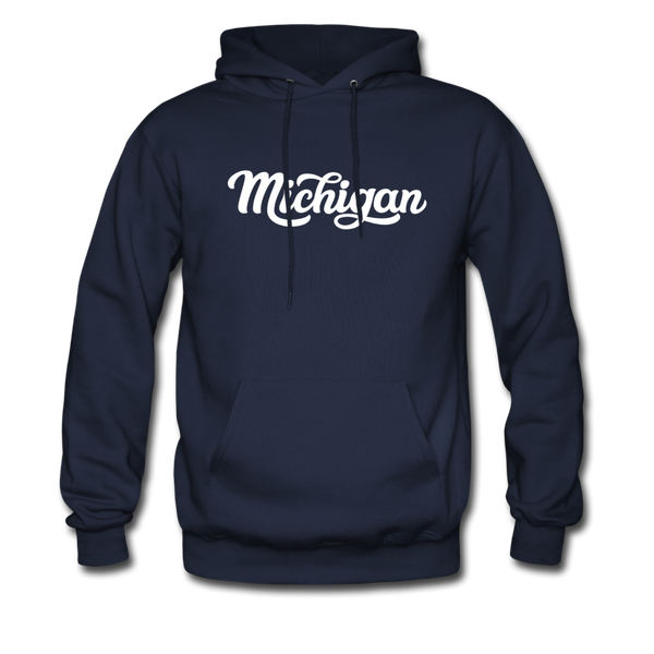 Michigan Hoodie - Hand Lettered Unisex Michigan Hooded Sweatshirt - navy