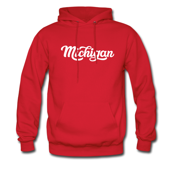 Michigan Hoodie - Hand Lettered Unisex Michigan Hooded Sweatshirt - red