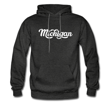 Michigan Hoodie - Hand Lettered Unisex Michigan Hooded Sweatshirt - charcoal gray