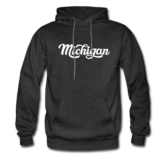 Michigan Hoodie - Hand Lettered Unisex Michigan Hooded Sweatshirt - charcoal gray