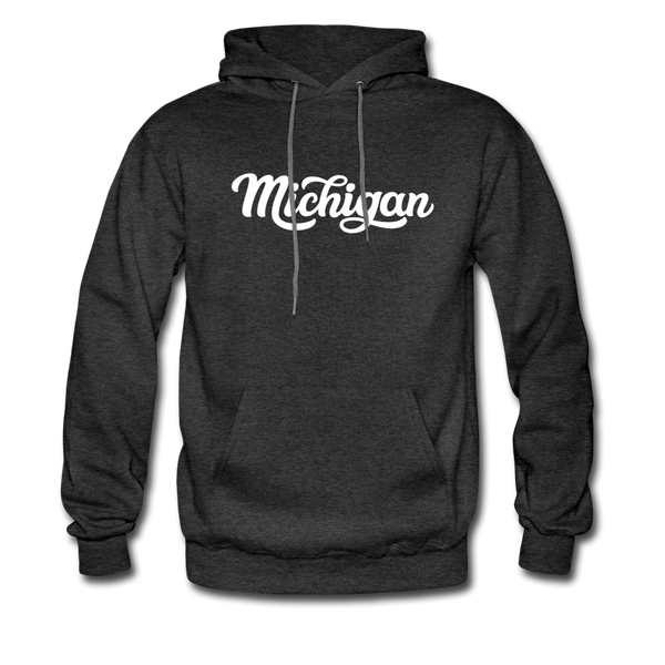 Michigan Hoodie - Hand Lettered Unisex Michigan Hooded Sweatshirt - charcoal gray