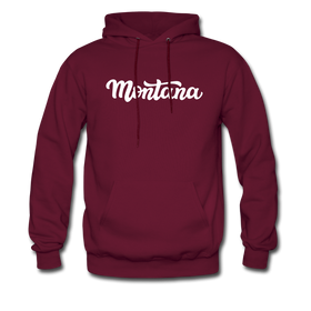 Montana Hoodie - Hand Lettered Unisex Montana Hooded Sweatshirt - burgundy