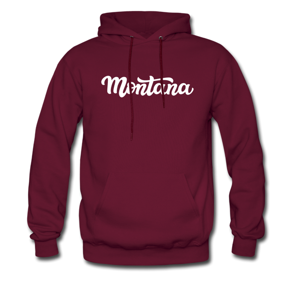 Montana Hoodie - Hand Lettered Unisex Montana Hooded Sweatshirt - burgundy