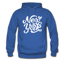 New York Hoodie - Hand Lettered Unisex New York Hooded Sweatshirt - royal blue