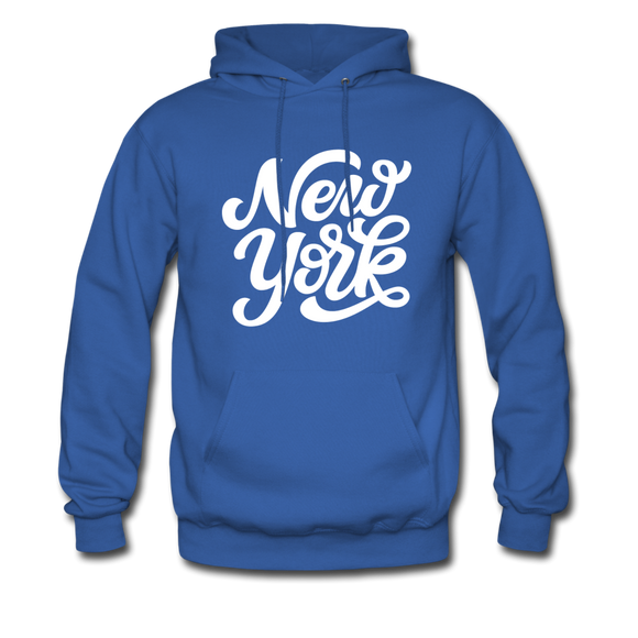 New York Hoodie - Hand Lettered Unisex New York Hooded Sweatshirt - royal blue