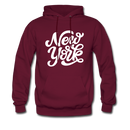 New York Hoodie - Hand Lettered Unisex New York Hooded Sweatshirt - burgundy
