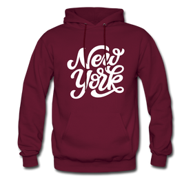 New York Hoodie - Hand Lettered Unisex New York Hooded Sweatshirt - burgundy