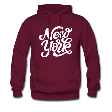 New York Hoodie - Hand Lettered Unisex New York Hooded Sweatshirt - burgundy