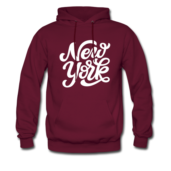 New York Hoodie - Hand Lettered Unisex New York Hooded Sweatshirt - burgundy