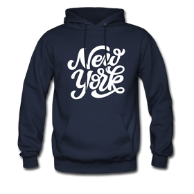 New York Hoodie - Hand Lettered Unisex New York Hooded Sweatshirt - navy